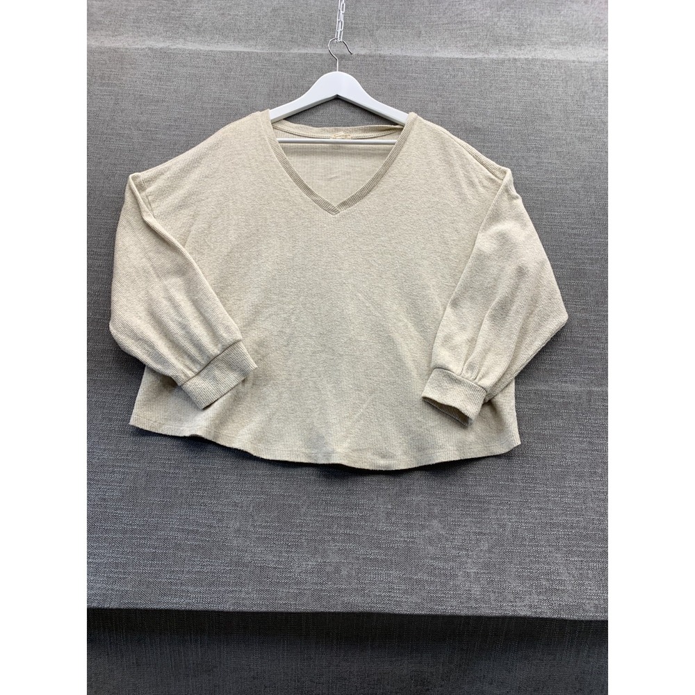 ANA A New Approach Cropped Sweater Womens 1X Beige Tight Knit V‎ Neck Winter